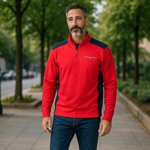 Polo Sport Ralph Lauren Red Colorblock Quarter-Zip Pullover Men’s Large Cotton
